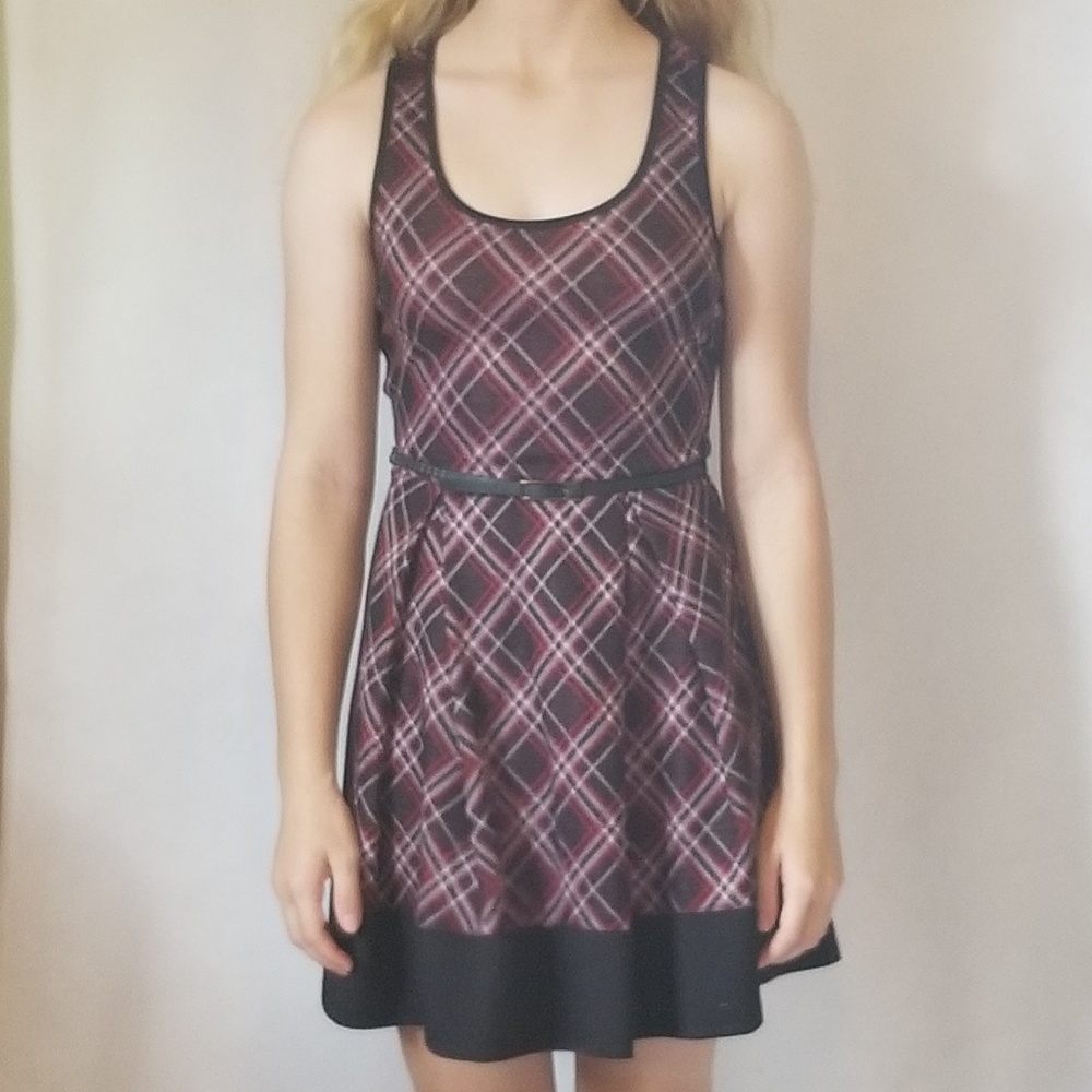 Trixxi Junior's Double Knit Plaid Dress Small